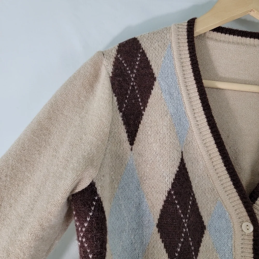 Y2K Women's Button-Up Cropped Cardigan Sz S/M Preppy Academia Coquette Neutral